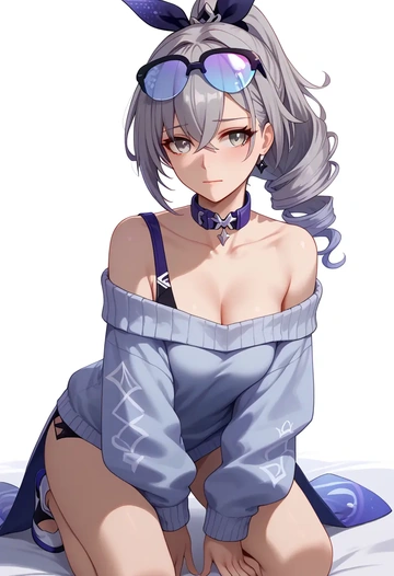 star rail,silver wolf,sweater,off-shoulder,collar  - AI generated anime art